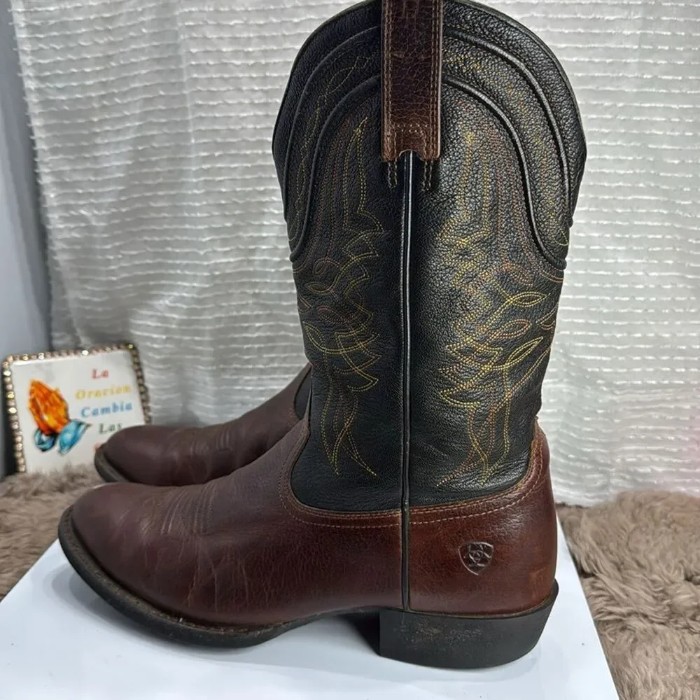 (F) Ariat Men's Comeback Round Toe Western Boots Brown & Black 10016364 - Picture 15 of 15